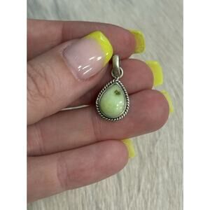 Sterling Silver Green Palomino Turquoise Tear Drop Pendant Braided Cable